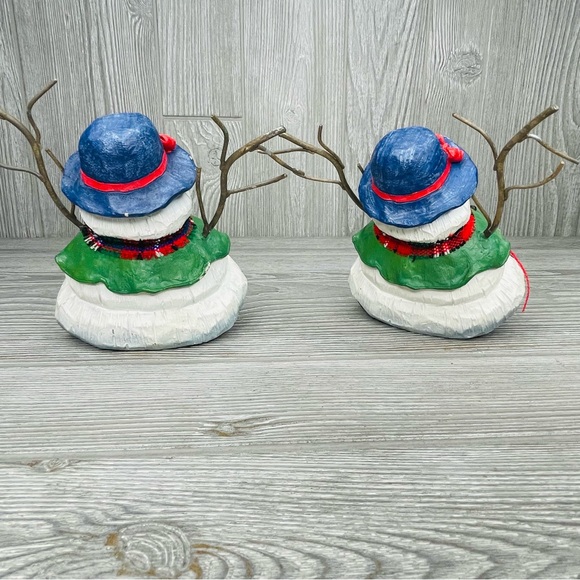 Two snowmen stocking holders fireplace shelf decor Christmas stocking hooks - Picture 3 of 7